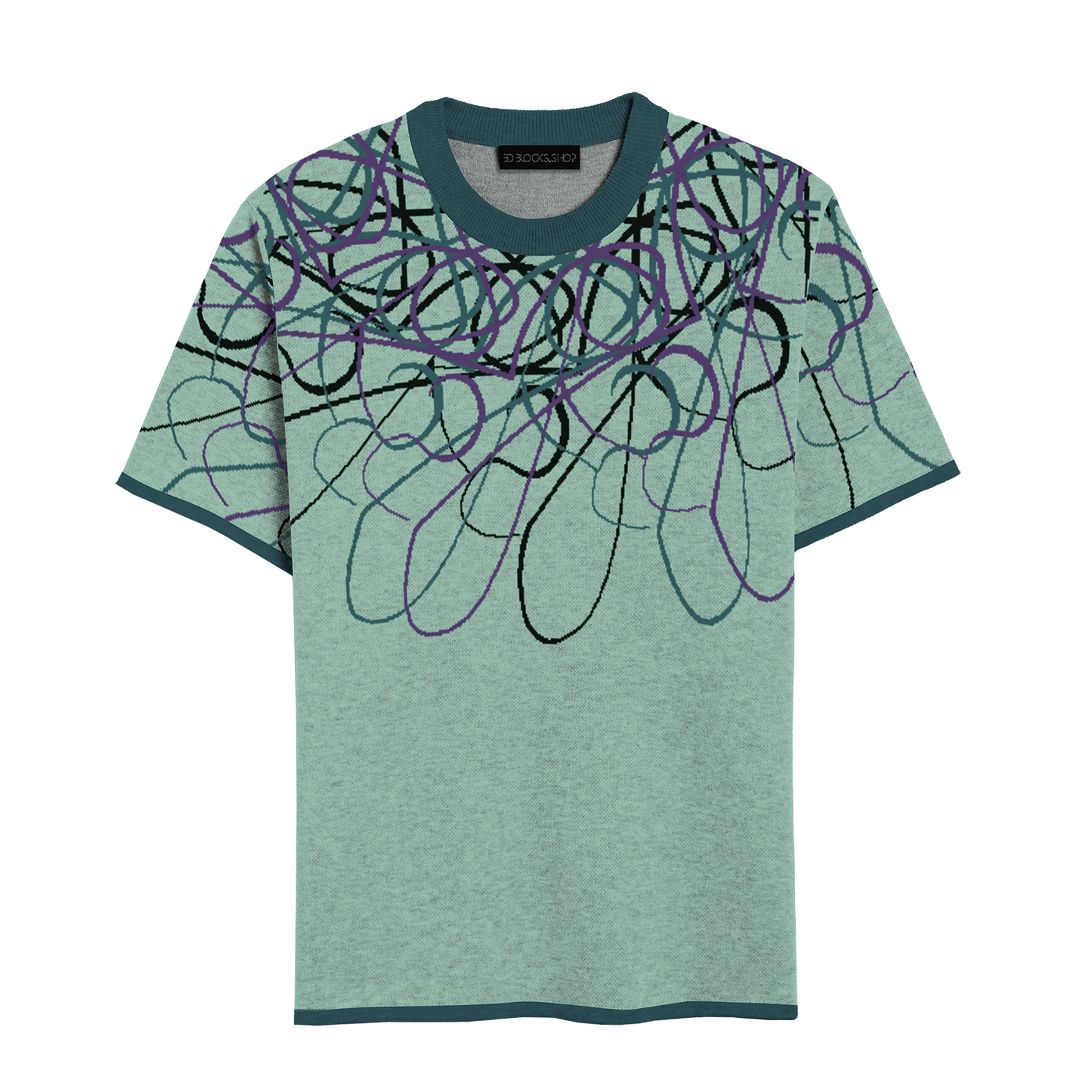 Knit Short Sleeve -Lichen (deep teal - petunia - black