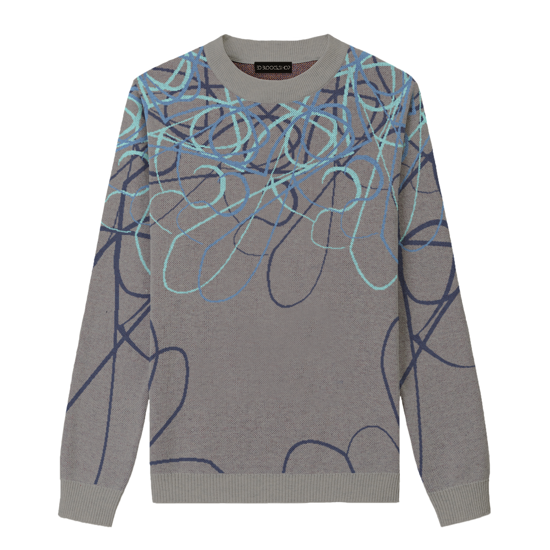 Knit Sweater - Dark grey(pacific-aruba blue-navy)