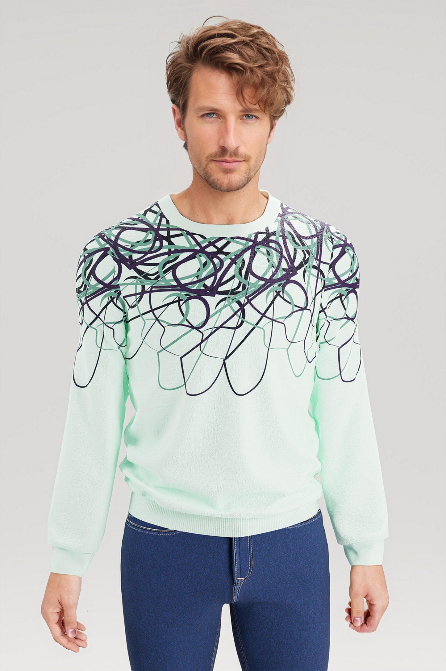 Knit Sweater -Lichen( deep teal - petunia - black)