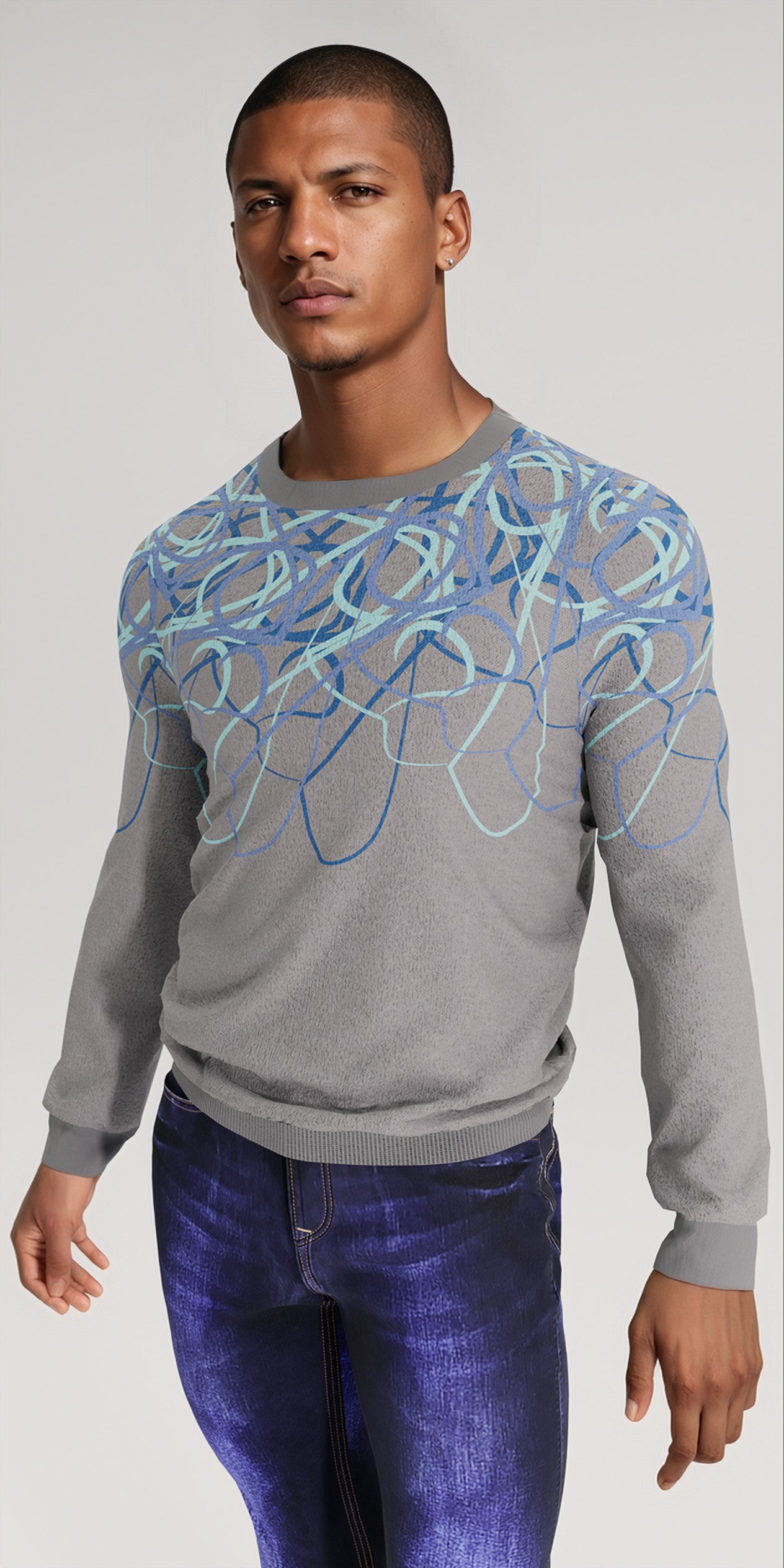 Knit Sweater - Dark grey(pacific-aruba blue-navy)