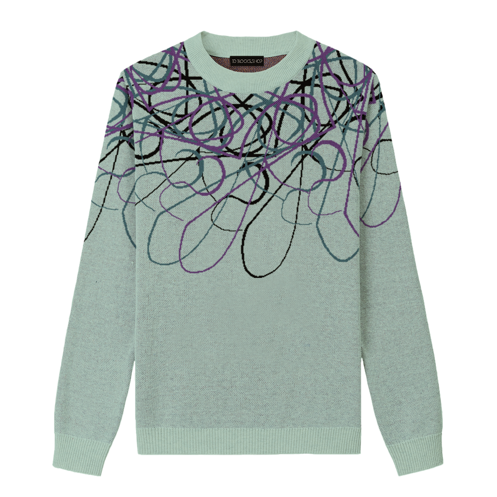 Knit Sweater -Lichen( deep teal - petunia - black)